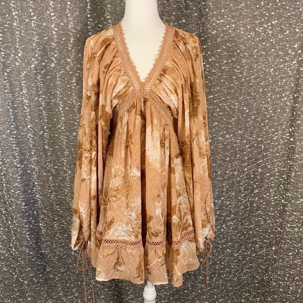 Asos Design Floral Print Blouson Sleeve Cutout Mini Dress Boho Romantic Womens 6
